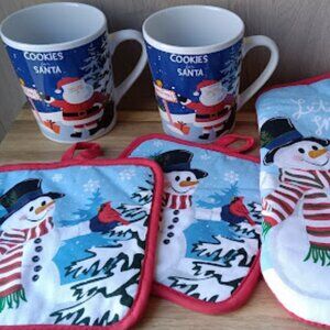 Christmas 5 Piece Kitchen Set Snowman Cookies For Santa Let It Snow Holiday